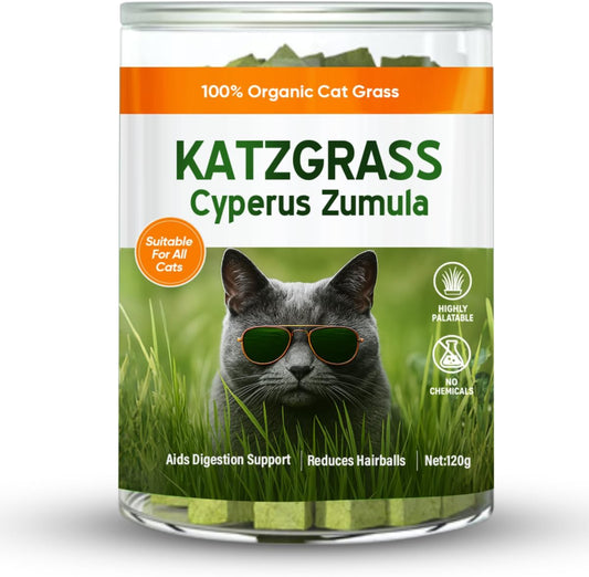 Cat Grass Treats, Natural Hairball Treatment for Cats, Healthy Freeze-Dried Supplement to Aid Digestion and Control Hairballs, 120 g