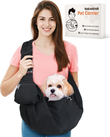 Pet Carrier Sling for Small Dogs and Cats, Dog Carrier Sling with Adjustable Thick Padded Shoulder Strap and Pocket, Hands Free Puppy Carrier Purse for Travel or Everyday Use