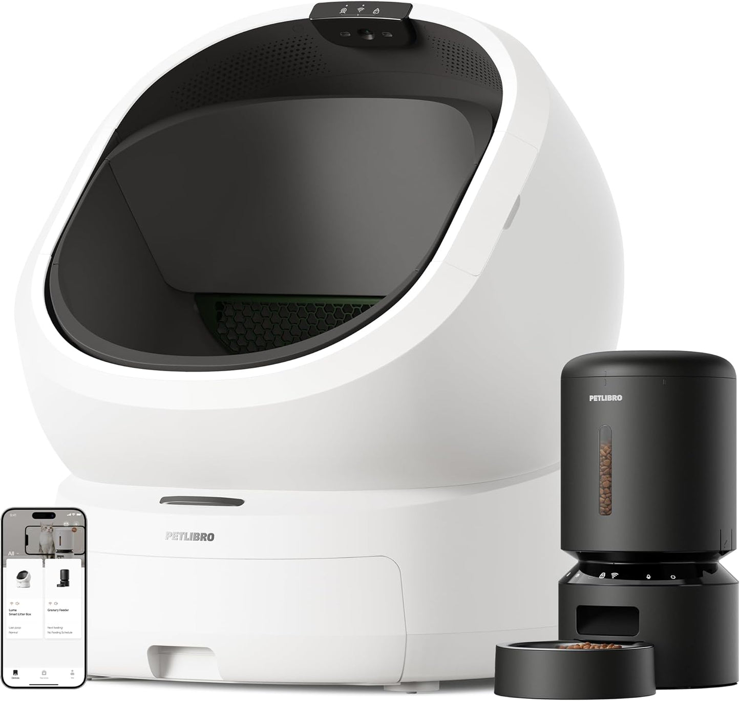 Bundle of PETLIBRO Luma Automatic Cat Litter Box AI Waste Analysis + PETLIBRO Automatic Cat Feeder, 5G WiFi Food Dispenser with Freshness Preservation, 5L Timed Feeder with Low Food Sensor