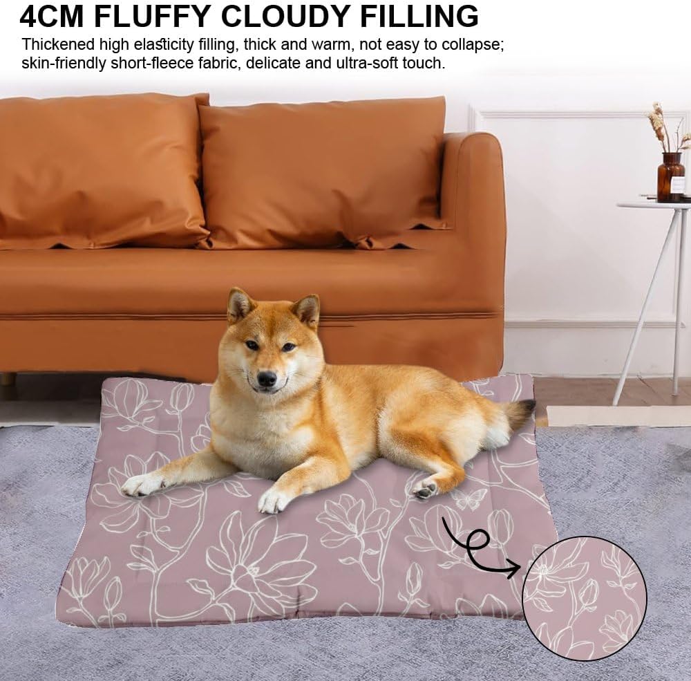 Magnolia Pale Purple Comfy Dog Beds for Medium Dogs Bed Mats for Dogs Washable Dog Pad Crate Cushion Washable Non-Slip Pet Crate Bed Kennel Beds Mat Medium Sized Indoor Outdoor 36X24 Inch