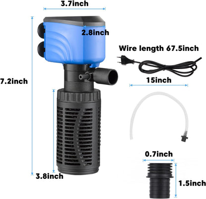 Aquarium Filter, 210GPH Fish Tank Filters for 15-75 Gallon Aquariums and Fish Tank - Ultra Quiet Submersible Pump, Saltwater & Freshwater Whisper Filter All-in-One