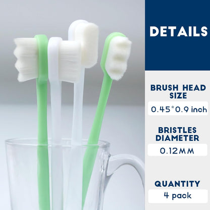 Dog Toothbrush Kit 4 Pack, Ultra Soft Dog Tooth Brush for Medium to Large Dogs & Cats, Pet Tooth Brushing Kit for Easy Dental Cleaning, Soft Bristles, 2 Green Wave Head & 2 White Flat Head