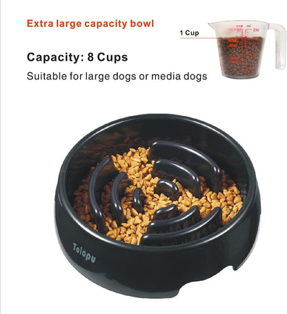 Large Slow Feeder Dog Bowls,Hold 8 Cups,Stop Bloat Bowl Anti-Choking &Anti-Gulping & Fun Feeding Bowl (Large, Black)