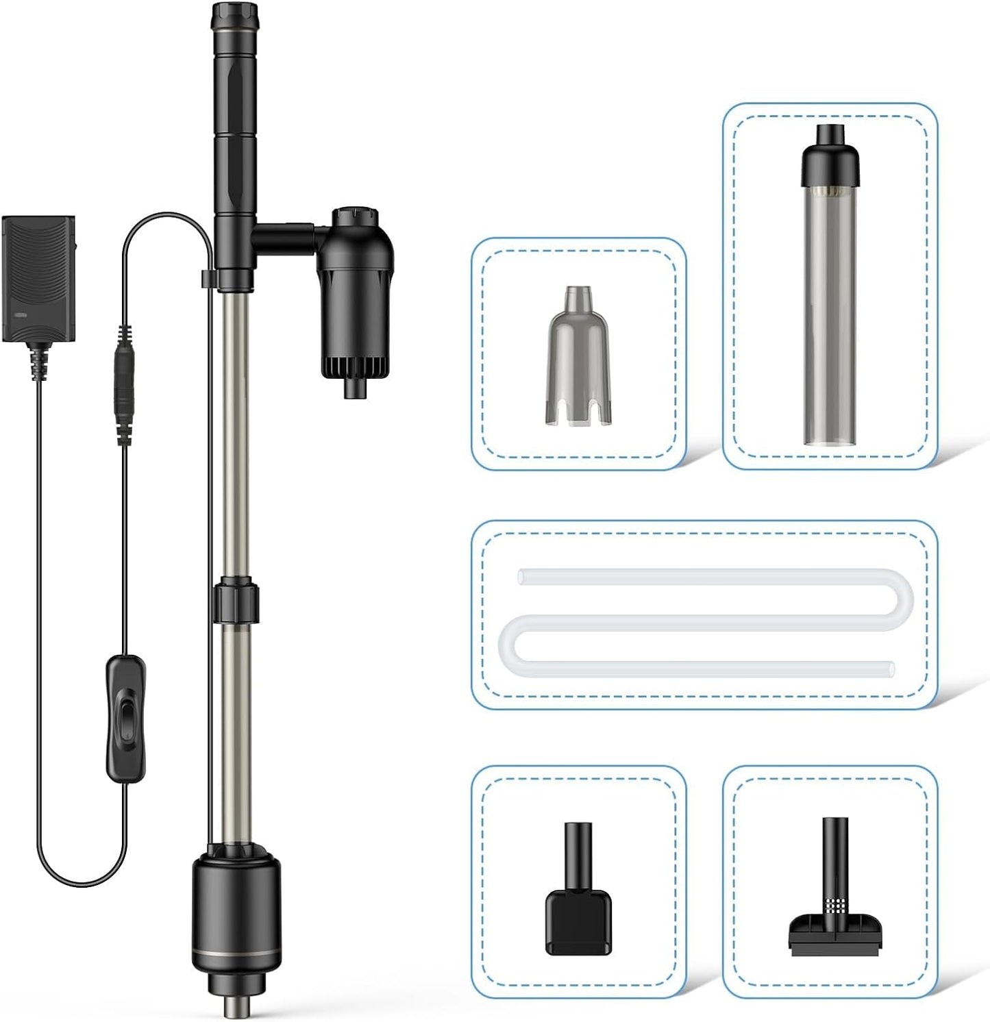 AKKEE Aquarium Vacuum Gravel Cleaner, 18W Electric Fish Tank Cleaner Vacuum, 6 in 1 Multifunctional Aquarium Cleaner for Automatic Water Change, Wash Sand, Water Circulation and Timed Off