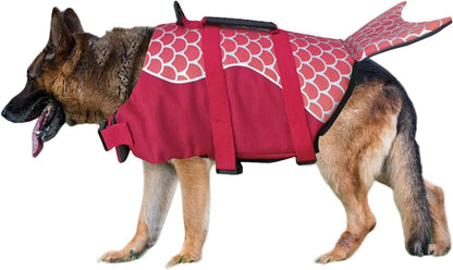 Dog Life Vest Adjustable - Shark Design Puppy Life Jacket for Swimming & Boating, High Buoyancy & Rescue Handle, Small/Medium/Large Dogs, Enhanced Visibility (Red Mermaid, XS(Weight 2-4kg))