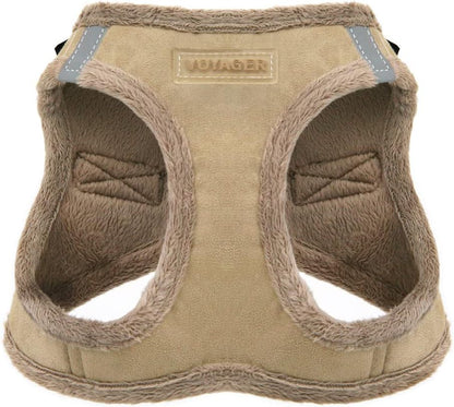 Best Pet Supplies - All Weather Mesh/Plush, Reflective, No Pull Harness for Small, Medium Dogs, Cats - Secure with Hook & Loop Fastener, Buckle, Double D-Rings - Latte Suede, S
