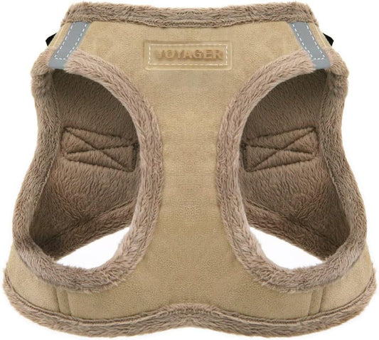 Best Pet Supplies - All Weather Mesh/Plush, Reflective, No Pull Harness for Small, Medium Dogs, Cats - Secure with Hook & Loop Fastener, Buckle, Double D-Rings - Latte Suede, S