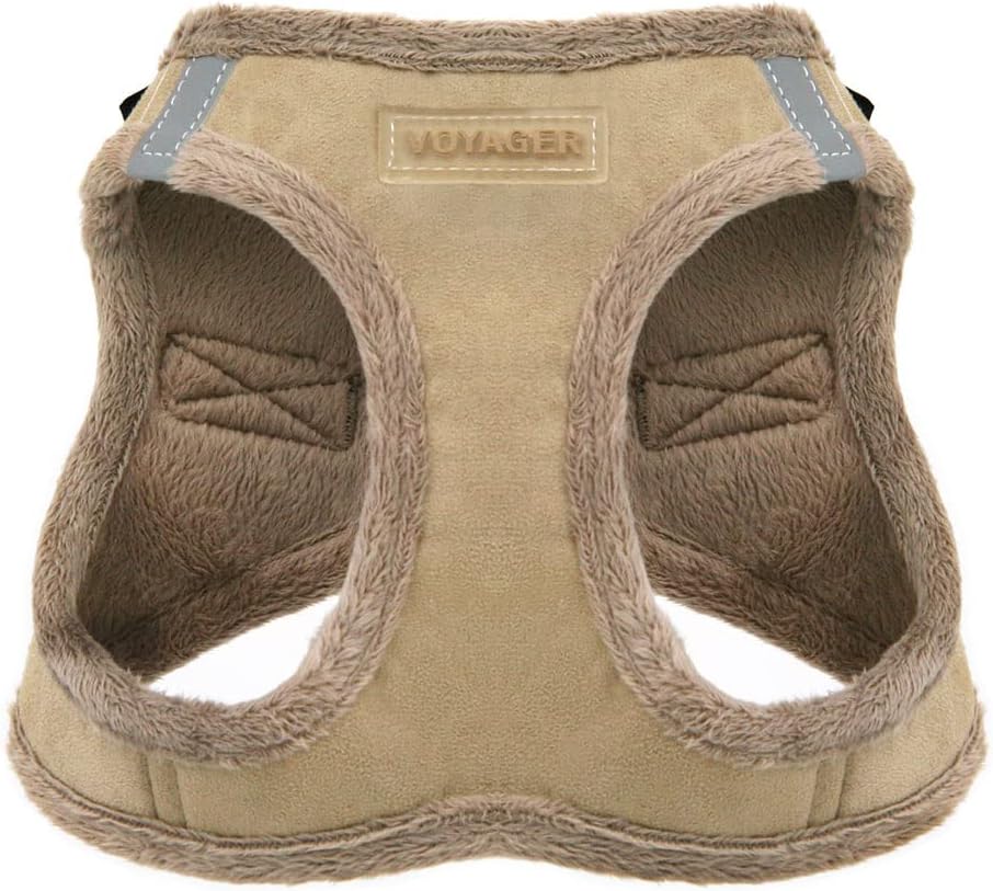Best Pet Supplies - All Weather Mesh/Plush, Reflective, No Pull Harness for Small, Medium Dogs, Cats - Secure with Hook & Loop Fastener, Buckle, Double D-Rings - Latte Suede, S