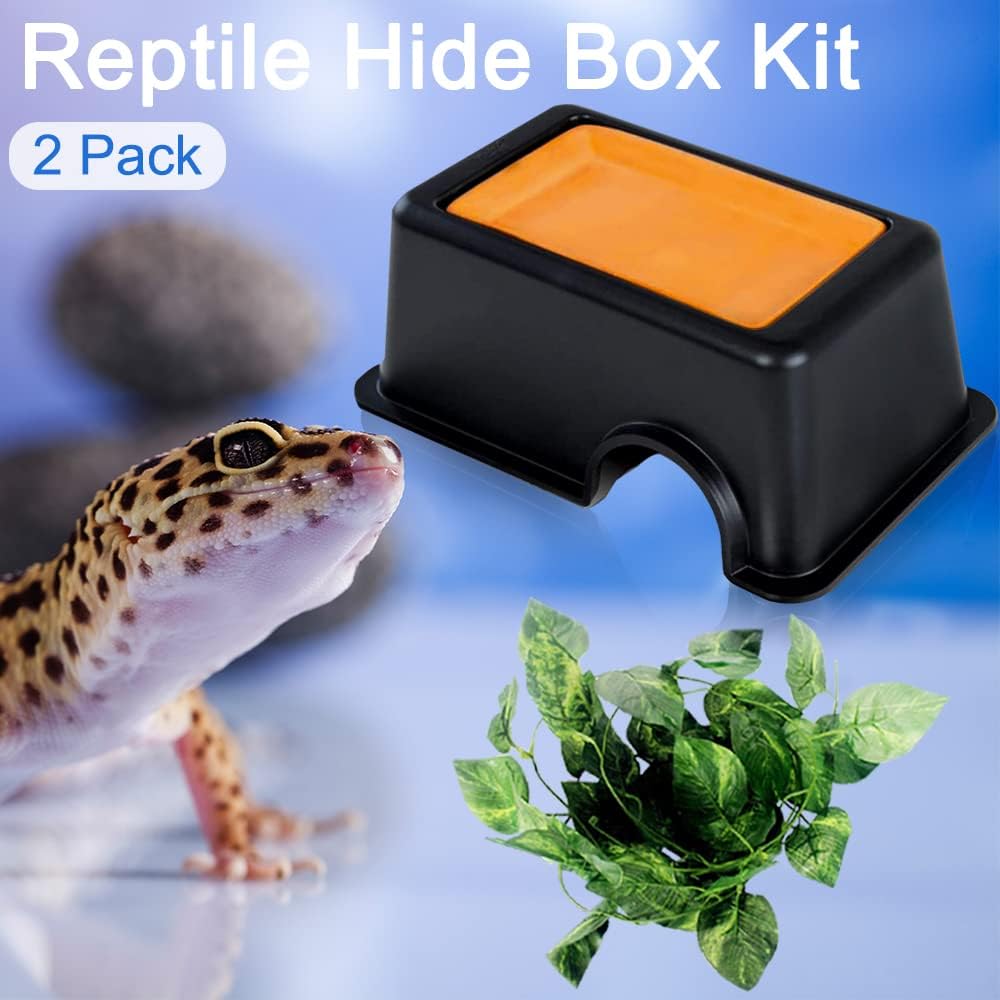 Hamiledyi Reptile Hide Box Gecko Hideout Cave with Sink Humidifier and 4 Pcs Reptile Hideouts Natural Coconut Shells Hut Hermit Crab Climbing Toys for Spider Snake Chameleon