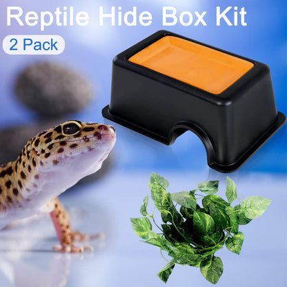 Hamiledyi Reptile Hide Box Gecko Hideout Cave with Sink Humidifier and 4 Pcs Reptile Hideouts Natural Coconut Shells Hut Hermit Crab Climbing Toys for Spider Snake Chameleon