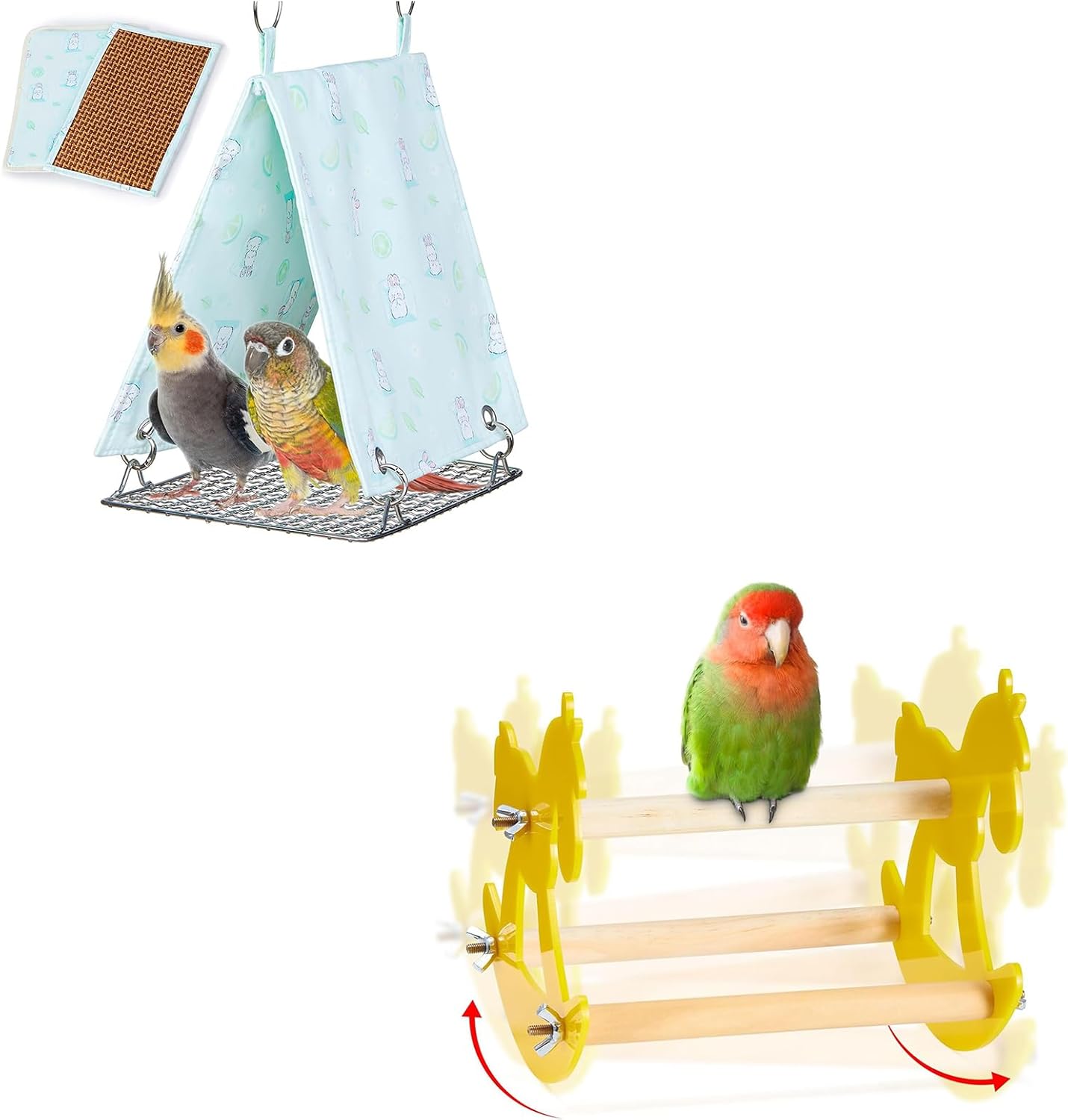 Bird Bed for Cage with Sturdy Bottom, Waterproof Bird Nest for Parakeet & Rocking Bird Perch Toy, Wooden Parrot Toys Training, Intelligence Bird Enrichment Toys for Cockatiels