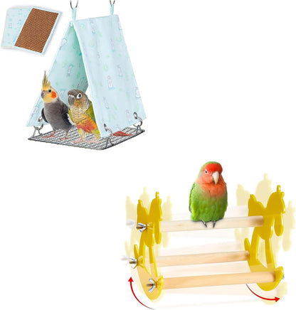 Bird Bed for Cage with Sturdy Bottom, Waterproof Bird Nest for Parakeet & Rocking Bird Perch Toy, Wooden Parrot Toys Training, Intelligence Bird Enrichment Toys for Cockatiels