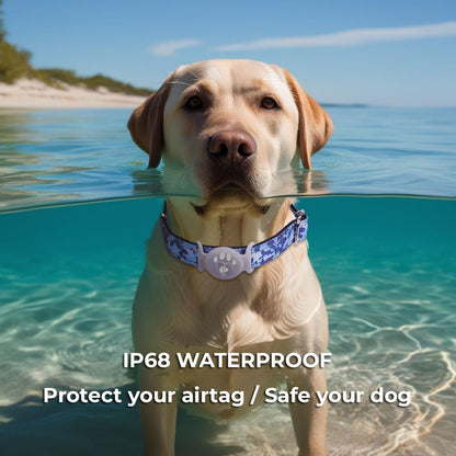 Airtag Dog Collar, Waterproof Airtag Holder, Apple Airtag Dog Collar, Heavy Duty Dog Collar, Adjustable, Soft, and Reflective for Medium and Large Dogs (Blue)