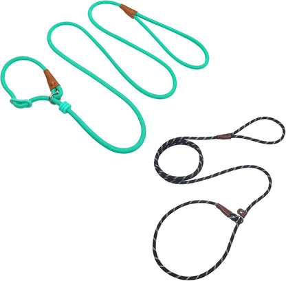 7ft Slip Lead Dog Leash + 6ft Small Slip Lead Dog Training Leash for Small Dogs, Black+Turquoise