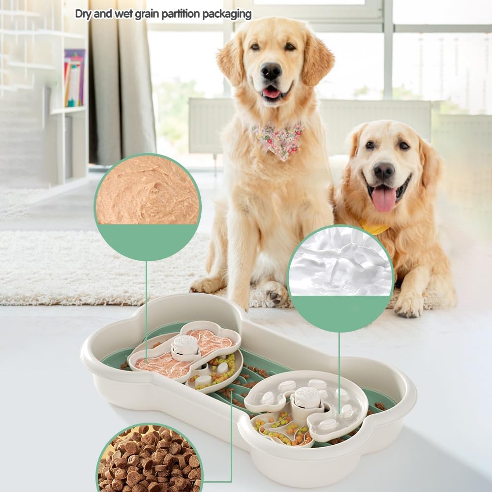 Slow Feeder Dog Bowl for Large Dogs with Non-Slip Base - Adjustable Speed Design, Removable Puzzle Inserts & Dishwasher Safe, Green