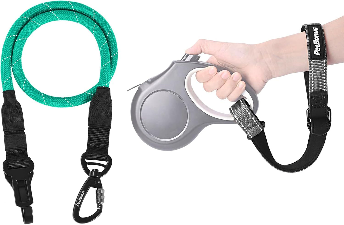 PetBonus Safety Wrist Strap for Retractable Dog Leash and Dog Seat Belt for Car
