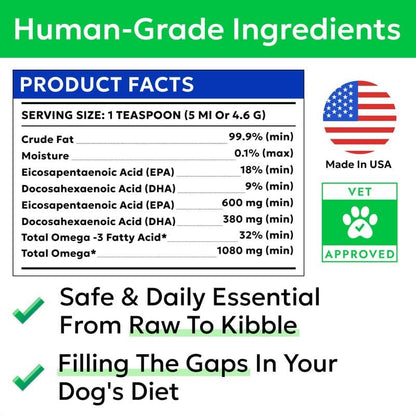 BARK&SPARK Fish Oil for Dogs&Cats - Natural Omega-3 -Skin & Coat Support -Liquid Food Supplement for Pets-EPA+DHA, Immune&Heart Health - 8 fl oz Fish