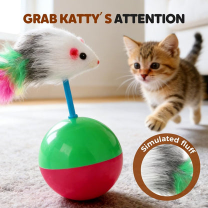 Interactive Mice Tumbler Cat Toy, 2026 New Automatic Wobbling & Rolling Interactive Toy for Indoor Cats Dog, Floppy Cat Toy Fun Play to Cure Boredom (Short Feathers-red)
