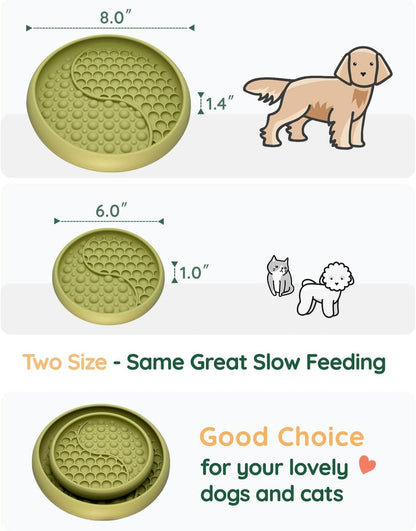Slow Feeder Bowl Bundle: Green Frozen Lick Mat (6.0" x 1.0") + Green Starry Sky Feeder (5.3" x 3.7"), Freeze-Friendly Lick Bowl with Suction Cups for Enrichment and Anxiety Relief