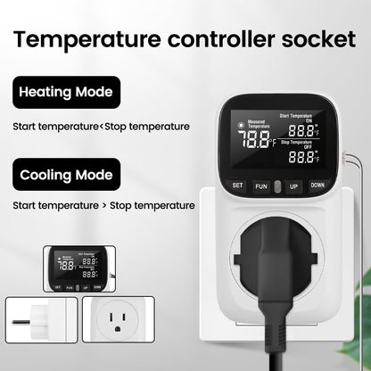 Diymore 1800W Digital Temperature Controller Plug in Thermostat Outlet Digital RV Thermostat Heating Cooling Mode Timer 15A /120V -104℉~210℉ for Incubator Thermometer Pool Thermometer