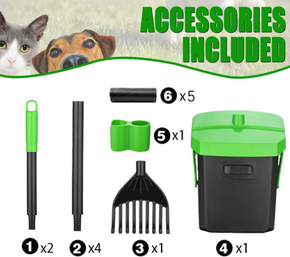 Pooper Scooper Swivel Bin & Rake with 100 Waste Bags, Dog Pooper Scooper with Bag Attachment for Large Medium Small Dogs, Poop Scooper with Lid for Lawn Yard Dog Kennel
