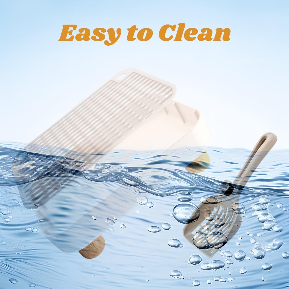 Cat Litter Box Ramp,Litter Box Step Mat with Filt er Function,Wooden Base No n-Slip Cat Ramp Reduces Tracking,for Automatic Litters Boxes,Kittens & Senior Cats (30 * 20.7 * 9cm,Color:White)