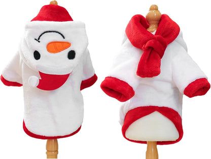 Small Dog Snowman Costume and Scarf, Christmas Pet Snow Hoodie, Xmas Cat Winter Clothes for Teddy, Schnauzers Bichon Frises (X-Large)