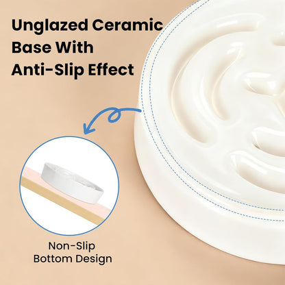 Ceramic Slow Feeder Dog Bowls,2.0 Cups Slow Feeder for Medium Large Breed,Puzzle Dog Food Bowl to Slow Down Eating, Anti-Gulping, Stop Bloat,Preventing Choking,Anti-Slip,8in,White