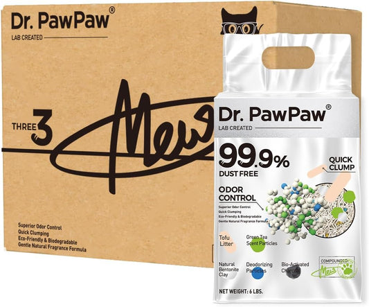 Tofu Cat Litter, Dr. PawPaw Clumping Cat Litter, Green Tea Scent 18 lb, Dust-Free Keep Kitty Tidy, Superior Odor Control Keep Step Fresh