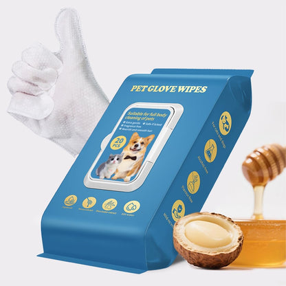 20 PCS Pet Glove Wipe, Cleaning Glove for Dog and Cat, Fur Face, Ear, Eye, Paws Cleaning Wipes, Pet Wash Free Gloves, Cleaning Grooming Wipes for Daily Care and Traveling, No Rinse, Gentle, Thickened