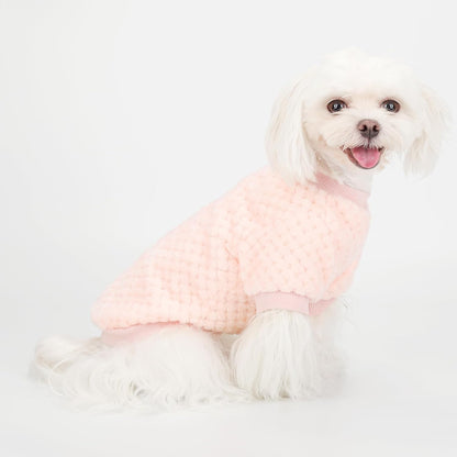 Fuzzy Pineapple Grid Dog Sweater - Ultra Soft & Warm Winter Pet Apparel, Fluffy Textured Knit for Small, Medium Dogs and Cats, Cozy Pullover Dog Coat for Cold Weather.Pink S