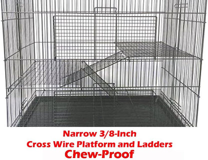 3-Levels Easy Portable Collapsible Ferret Chinchilla Sugar Glider Rats Mouse Animal Critter Chew-Proof Metal Carrier Travel Cage with Narrow 3/8-Inch Bar Spacing Easy to Setup No Tools Needed