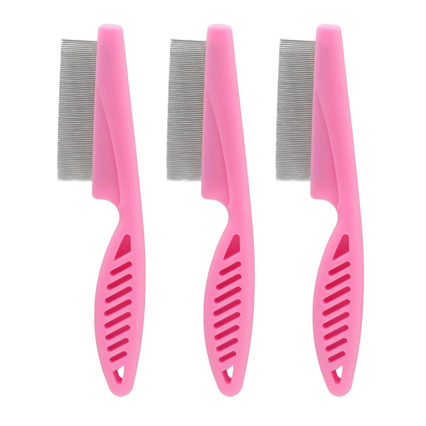 Murtenze 3 Pack Flea Comb, Lice Brushers Fine Tooth Grooming Tool for Dogs and Cats Removing Tear Stains, Fleas (Pink)