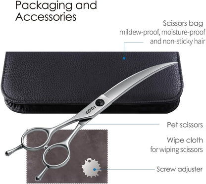 Professional Left Handed Curved Dog Grooming Scissors for Lefty Groomers 35° Arc Grooming Shears for Dogs Pet Cat Japanese 440C Sharp and Durable(7.5 in,Lefty)