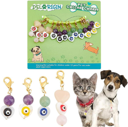 DELORIGINl 12pcs Evil Eye Pet Collar Charms Pendants Heart Shaped Round Evil Eye Gemstone Collar Charms Cat Dog Collar Pendant Decorative Keychain Versatile for Pet Collar Bracelet