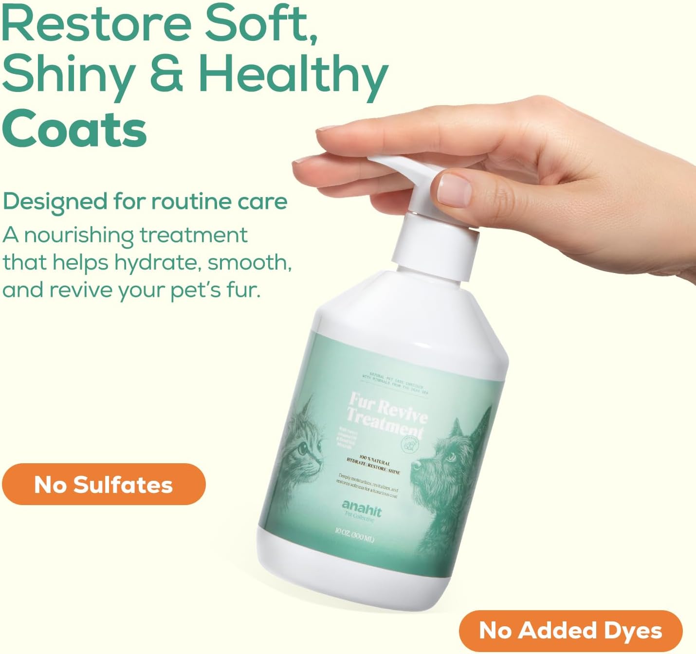 Fur Revive Pet Coat Treatment for Dogs and Cats with Sweet Almond Oil and Dead Sea Minerals – Softens Dry Fur, Enhances Shine, Smooth Texture, Lightweight Leave-in Grooming Care