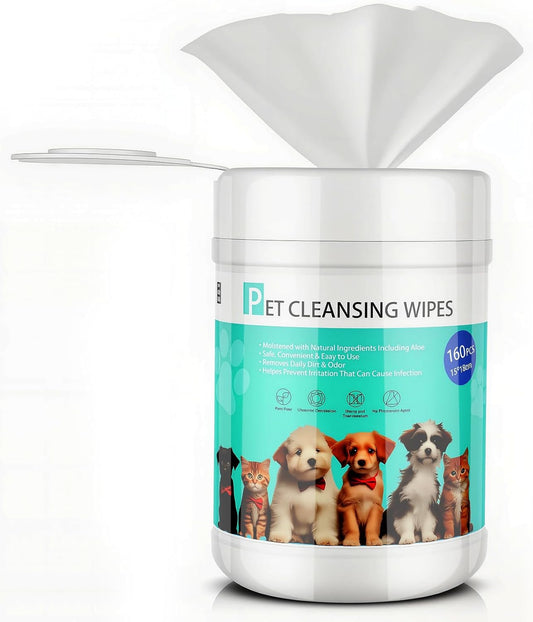 Pet Wipes 160 Count Dog Cleaning Wipe Gentle Paw Wipes for Grooming Ears, Body and Butt, 15 x 18CM