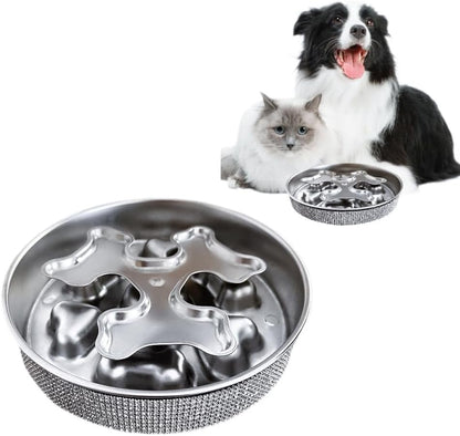 Diamond Slow Feeder Dog Bowl, Stainless Stee Full Rhinestone Pet Food Bowl, Luxurious Pet Feeder for Fast Eaters & Large Breed Dogs