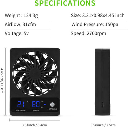Reptile Fan,Humidity Fan,Dehumidifier for Rainforest Terrarium Vivarium, Improving Air Circulation for Amphibians, Reptiles, and Snakes