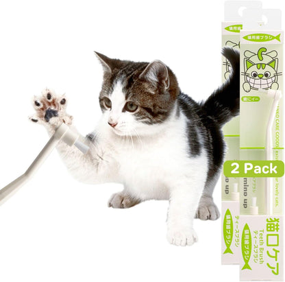 MIND UP 2 Pack Toothbrush for Cats with Detachable Head, 15° Angled Handle for Comfortable Brushing, Includes Spare Brush, Effective Pet Dental Care, Made in Japan