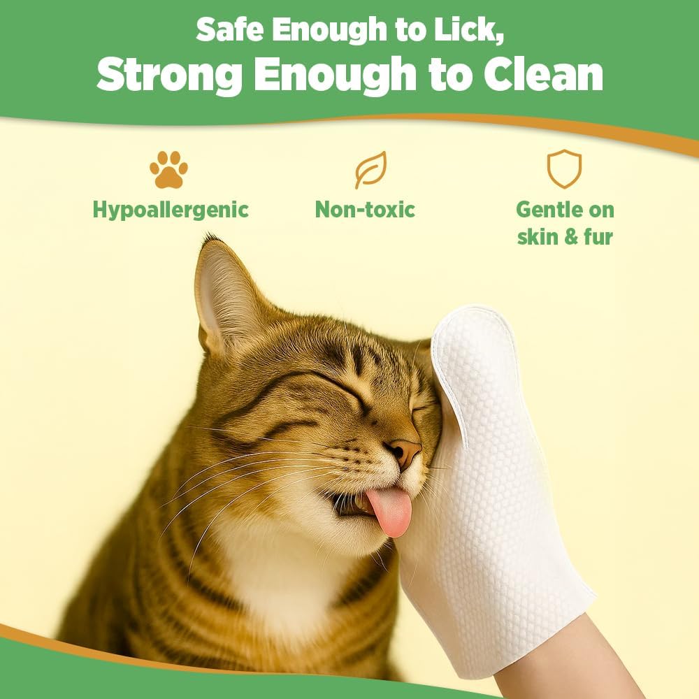 6pc. Premium Pet Glove Cleaning Wipes for Dogs & Cats | Textured, Deodorizing & Hypoallergenic Gloves with Aloe Vera & Shea Butter – Gentle, Skin-Safe Wipes for Fur, Face & Body, Odor Control