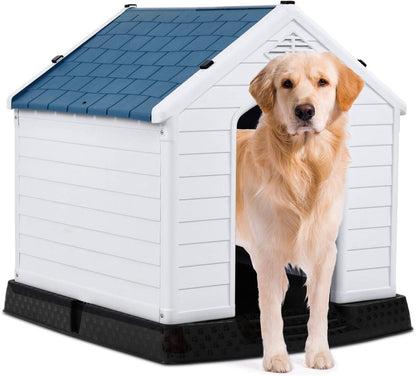 Giantex Dog House for Medium Dogs, Waterproof Plastic Dog Houses with Air Vents and Elevated Floor, Easy to Assemble, Outdoor Cat House Feeding Station Indoor Patio Backyard Dog Kennel House