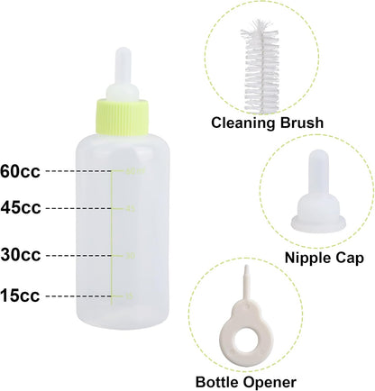 Kitten Bottle Feeding Kit, Professional Kitten Nursing Bottle with Nipple & Cleaning Brush Newborn Pet Feeding Supplies for Baby Cat Puppies Rabbits & Small Animals