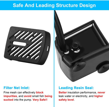 50GPH 3W Small Submersible Water Pump Mini Fountain Pump Ultra Quiet For Aquarium Fish Tank Pond Statuary Hydroponics