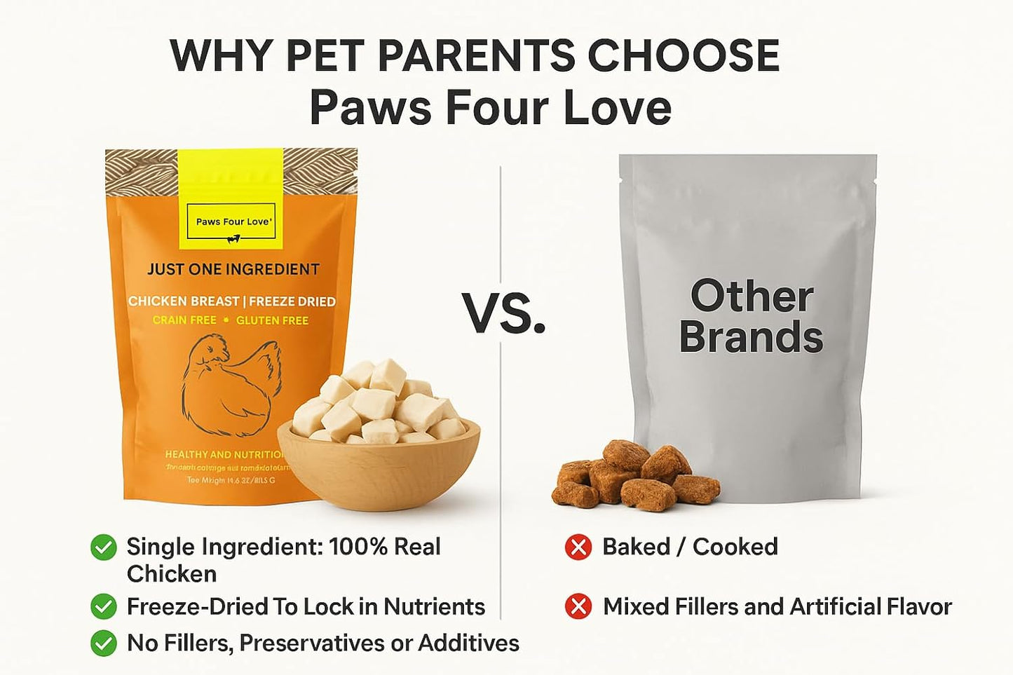 Organic Freeze Dried Dog & Cat Treats - Single Ingredient, Grain Free Food Toppers for Healthy Pets, No Fillers or Preservatives (Pack of 1, Chicken)