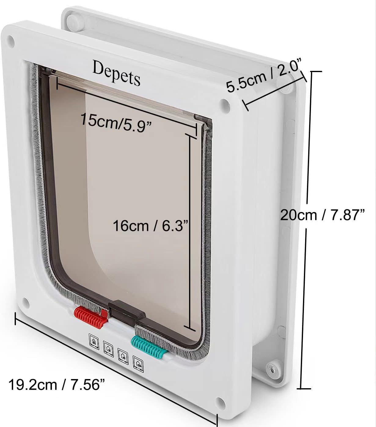 Depets Medium Cat Flap Door with 4 Way Lock (Outer Size 7.5" x 7.8"), Magnetic Pet Door Kit White, Weather-Resistant Cat Door for Cats & Doggy