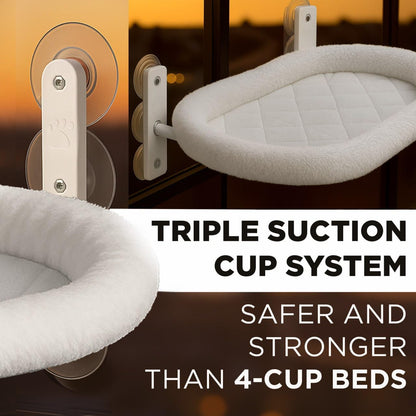 Cat Window Perch – Strong 6 Suction Cup Cat Hammock Bed That Holds up to 50 lbs with Washable Reversible Cover, Sturdy Metal Frame for Indoor, Window or Wall Mounted Perch (White)