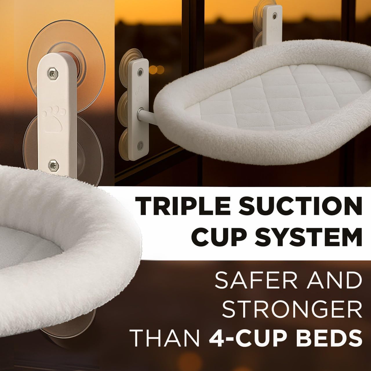 Cat Window Perch – Strong 6 Suction Cup Cat Hammock Bed That Holds up to 50 lbs with Washable Reversible Cover, Sturdy Metal Frame for Indoor, Window or Wall Mounted Perch (White)