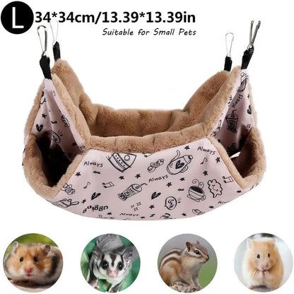 Pet Hammock with Adjustable Straps and Hooks Hanging Sleeping Bed Double Layer for Guinea Pig Squirrel Hamster Kittens Cats Small Animal Cage