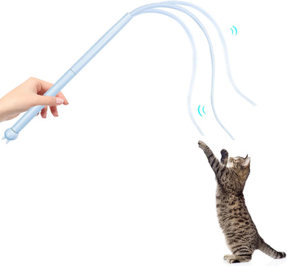 Andiker Mice Tail Cat Wand Toy, 30 inches Long Cat Teaser Stick with Innovative Silicone Rat Tail Easy to Install and Clean Soft Easy Swing Tail Interactive Cat Toys for Indoor Cats (Blue)